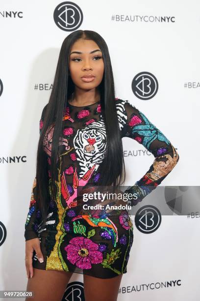 Aaliyah Jay poses for a picture during BeautyCon 2018 festival in Jacob K. Javits Convention Center in New York, United States on April 21, 2018.