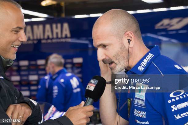 Maio Meregalli of Italy and Movistar Yamaha MotoGP speaks with journalist in box during the MotoGp Red Bull U.S. Grand Prix of The Americas -...