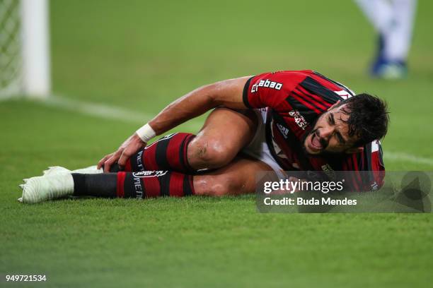 Henrique Dourado of Flamengo reacts during a match between Flamengo and America MG as part of Brasileirao Series A 2018 at Maracana Stadium on April...