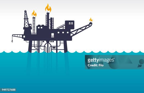 ilustraciones, imágenes clip art, dibujos animados e iconos de stock de plataforma petrolera en el mar - plataforma petrolera