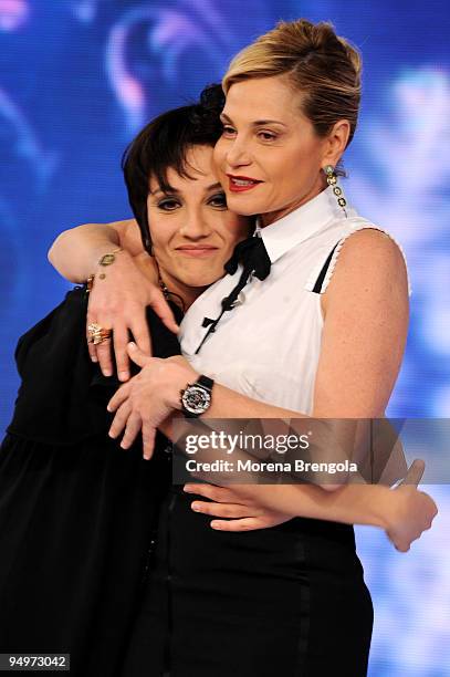 Tv personality Simona Ventura and Lucia Ocone during Italian tv show "Quelli che il calcio" on December 20, 2009 in Milan, Italy.