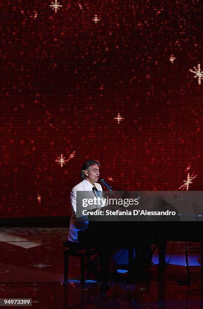 Singer Andrea Bocelli performs live during 'Che Tempo Che Fa' Italian Tv Show on December 20, 2009 in Milan, Italy.