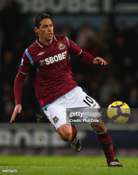 Guillermo Franco of West Ham United in action during the Barclays Premier League match between West Ham United and Chelsea at Upton Park on December...