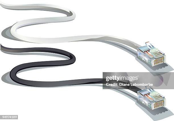 stockillustraties, clipart, cartoons en iconen met two zig-zagging usb internet telecommunications network cables - usb cable