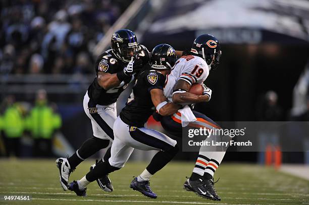 Devin Aromashodu of the Chicago Bears runs the ball against the Baltimore Ravens at M&T Bank Stadium on December 20, 2009 in Baltimore, Maryland.