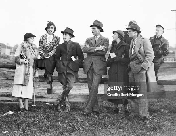 Mrs John V Bouvier III, Mr and Mrs Charles C Harrison III, David B Sharp Jr, Alice F du Pont and James P Mills at the Pickering Hunt races,...