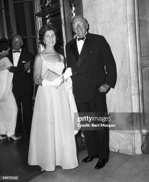 Janet Norton Lee Bouvier, mother of Jacqueline Kennedy Onassis) with her husband Hugh D Auchincloss at the Elizabeth Arden International Ball in...