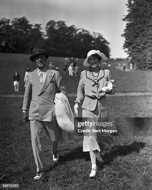 Mr Edward F Hutton, co-founder of the stock brokerage E.F. Hutton & Co, and his second wife General Foods heiress Marjorie Merriweather Post, cross a...