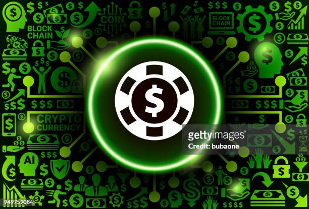 poker chip icon on money and cryptocurrency background - blockchain token stock illustrations