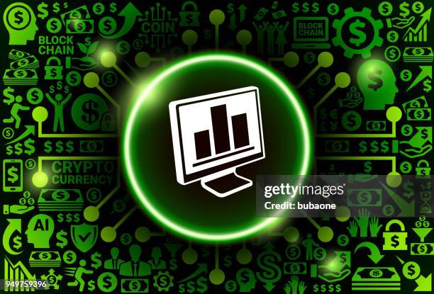 balkengrafik auf computer icon auf geld und kryptowährung hintergrund - bar graph vector stock-grafiken, -clipart, -cartoons und -symbole