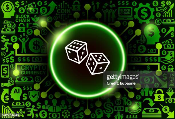 zwei würfel-symbol auf geld und kryptowährung hintergrund - gambling chip stock-grafiken, -clipart, -cartoons und -symbole