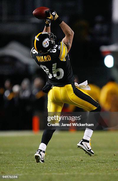 Hines Ward of the Pittsburgh Steelers makes a catch in the fourth quarter against the Green Bay Packers during the game on December 20, 2009 at Heinz...