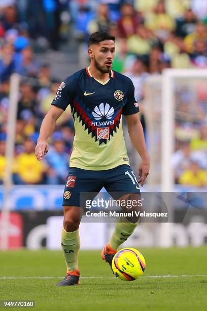 Bruno Valdez of America controls the ball during the 16th round match between Puebla and America as part of the Torneo Clausura 2018 Liga MX at...