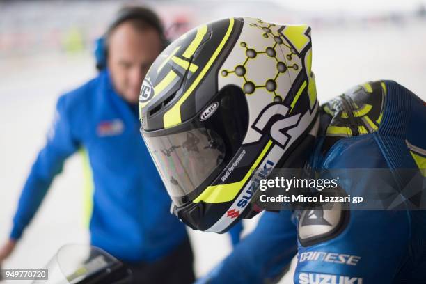Andrea Iannone of Italy and Team Suzuki ECSTARstarts from box during the qualifying practice during the MotoGp Red Bull U.S. Grand Prix of The...
