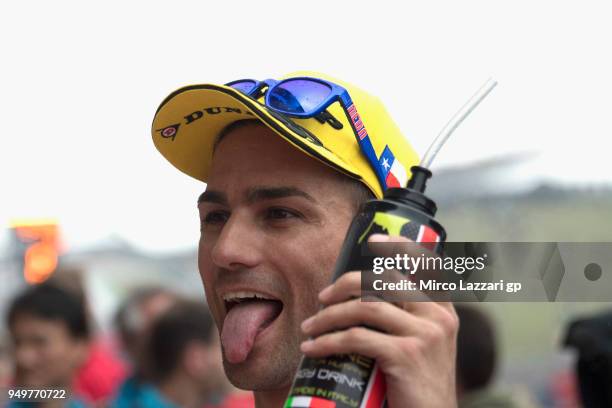 Mattia Pasini of Italy and Italtrans Racing celebrates the third place at the end the Moto2 qualifying practice during the MotoGp Red Bull U.S. Grand...