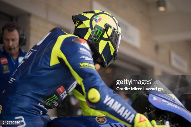 Valentino Rossi of Italy and Movistar Yamaha MotoGP starts from box during the qualifying practice during the MotoGp Red Bull U.S. Grand Prix of The...