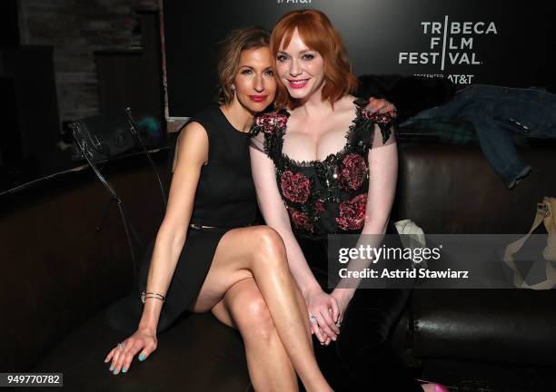 Actresses Alysia Reiner and Christina Hendricks attend the 2018 Tribeca Film Festival after party for Egg hosted by the IMDbPro App at TAO Downtown...