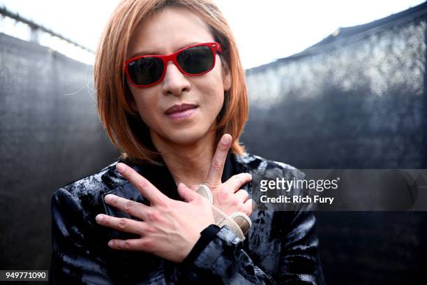 Yoshiki poses backstage during the 2018 Coachella Valley Music And Arts Festival at the Empire Polo Field on April 21, 2018 in Indio, California.