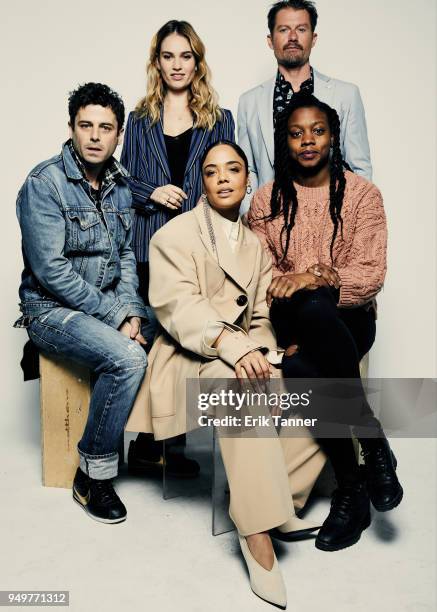 Luke Kirby, Lily James, Tessa Thompson, James Badge Dale and Nia DaCosta of the film Little Woods pose for a portrait during the 2018 Tribeca Film...