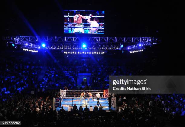 General view as Amir Khan fights Phil Lo Greco during their welterweight bout title fight at Echo Arena on April 21, 2018 in Liverpool, England.