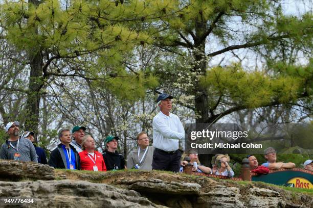 Ben Crenshaw hits his tee shot on the 14th hole during the third round of the PGA TOUR Champions Bass Pro Shops Legends of Golf at Big Cedar Lodge...