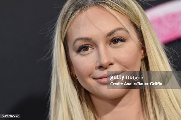 Personality Corinne Olympios arrives at the Los Angeles premiere of Focus Features' 'Tully' at Regal LA Live Stadium 14 on April 18, 2018 in Los...