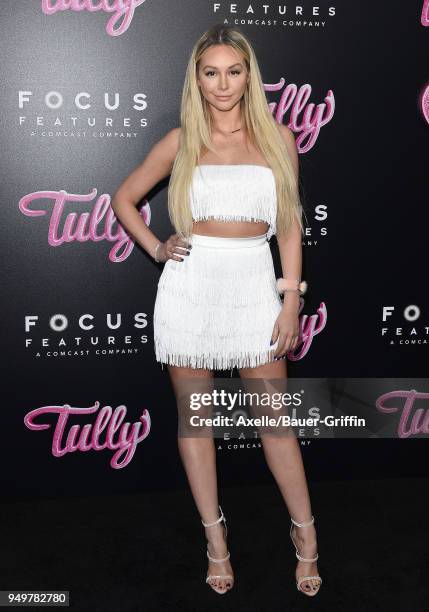 Personality Corinne Olympios arrives at the Los Angeles premiere of Focus Features' 'Tully' at Regal LA Live Stadium 14 on April 18, 2018 in Los...