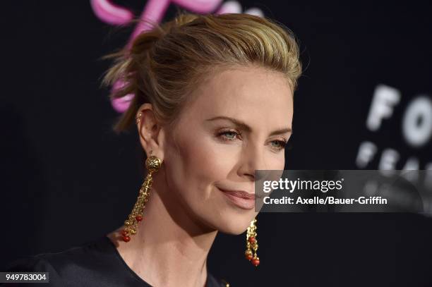 Actress Charlize Theron arrives at the Los Angeles premiere of Focus Features' 'Tully' at Regal LA Live Stadium 14 on April 18, 2018 in Los Angeles,...