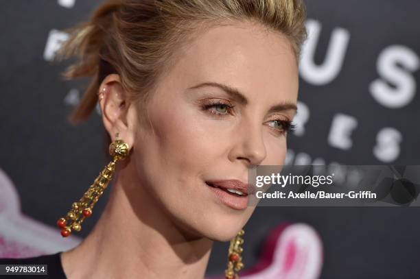 Actress Charlize Theron arrives at the Los Angeles premiere of Focus Features' 'Tully' at Regal LA Live Stadium 14 on April 18, 2018 in Los Angeles,...