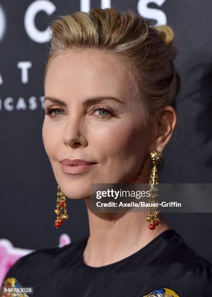 Actress Charlize Theron arrives at the Los Angeles premiere of Focus Features' 'Tully' at Regal LA Live Stadium 14 on April 18, 2018 in Los Angeles,...