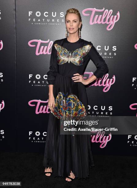 Actress Charlize Theron arrives at the Los Angeles premiere of Focus Features' 'Tully' at Regal LA Live Stadium 14 on April 18, 2018 in Los Angeles,...