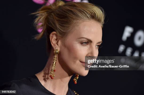 Actress Charlize Theron arrives at the Los Angeles premiere of Focus Features' 'Tully' at Regal LA Live Stadium 14 on April 18, 2018 in Los Angeles,...