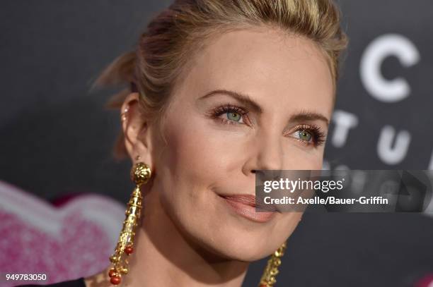 Actress Charlize Theron arrives at the Los Angeles premiere of Focus Features' 'Tully' at Regal LA Live Stadium 14 on April 18, 2018 in Los Angeles,...