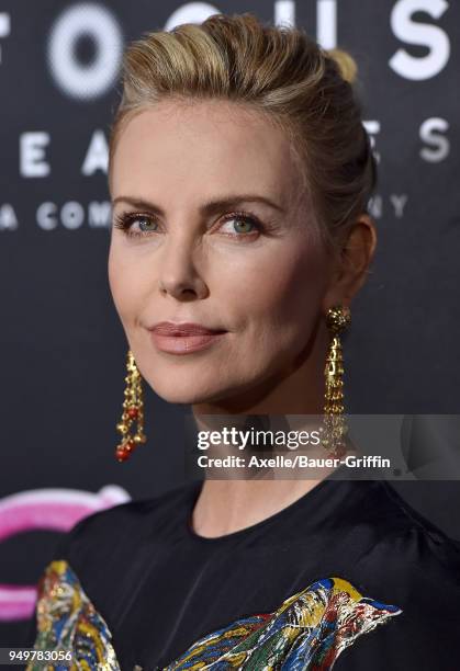 Actress Charlize Theron arrives at the Los Angeles premiere of Focus Features' 'Tully' at Regal LA Live Stadium 14 on April 18, 2018 in Los Angeles,...