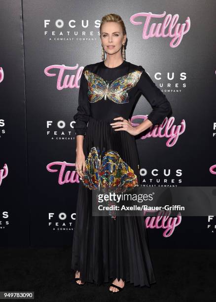 Actress Charlize Theron arrives at the Los Angeles premiere of Focus Features' 'Tully' at Regal LA Live Stadium 14 on April 18, 2018 in Los Angeles,...