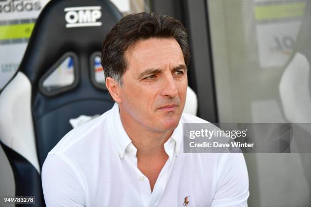 Amiens coach Christopher Pelissier during the Ligue 1 match between Amiens SC and Strasbourg at Stade de la Licorne on April 21, 2018 in Amiens, .