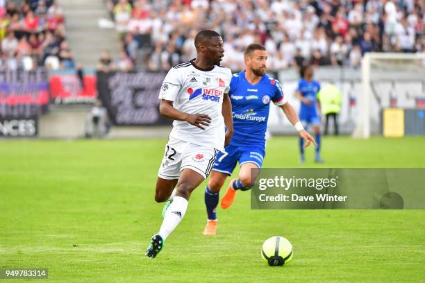 Bakaye Dibassy of Amiens during the Ligue 1 match between Amiens SC and Strasbourg at Stade de la Licorne on April 21, 2018 in Amiens, .