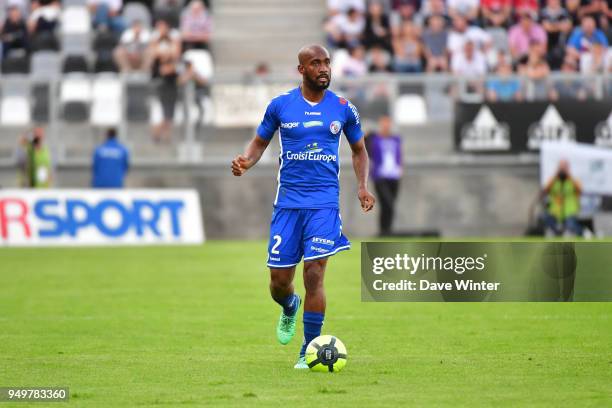 Dimitri Foulquier of Strasbourg during the Ligue 1 match between Amiens SC and Strasbourg at Stade de la Licorne on April 21, 2018 in Amiens, .