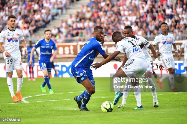 Jean Eudes Aholou of Strasbourg and Bakaye Dibassy of Amiens during the Ligue 1 match between Amiens SC and Strasbourg at Stade de la Licorne on...