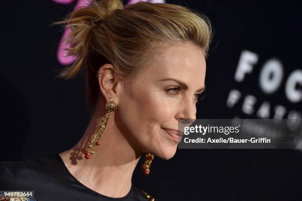 Actress Charlize Theron arrives at the Los Angeles premiere of Focus Features' 'Tully' at Regal LA Live Stadium 14 on April 18, 2018 in Los Angeles,...