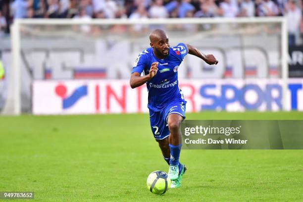 Dimitri Foulquier of Strasbourg during the Ligue 1 match between Amiens SC and Strasbourg at Stade de la Licorne on April 21, 2018 in Amiens, .