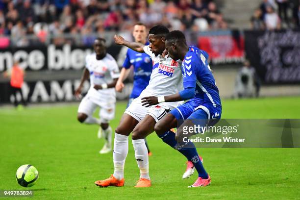 Harisson Manzala of Amiens and Abdallah NDour of Strasbourg during the Ligue 1 match between Amiens SC and Strasbourg at Stade de la Licorne on April...