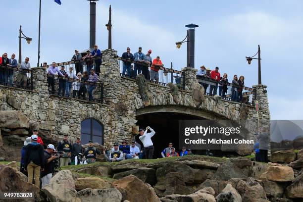 Ben Crenshaw hits his tee shot on the 13th hole during the third round of the PGA TOUR Champions Bass Pro Shops Legends of Golf at Big Cedar Lodge...