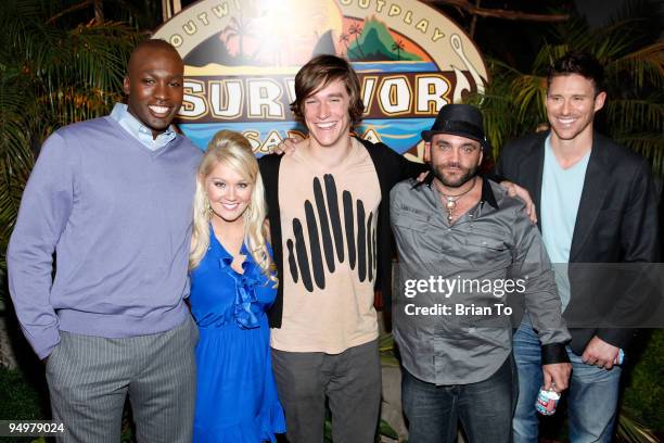 Jaison Robinson, Natalie White, Brett Clouser, Russell Hantz, and Mick Trimming attend "Survivor: Samoa" - Season 19 Finale at CBS Studios on...