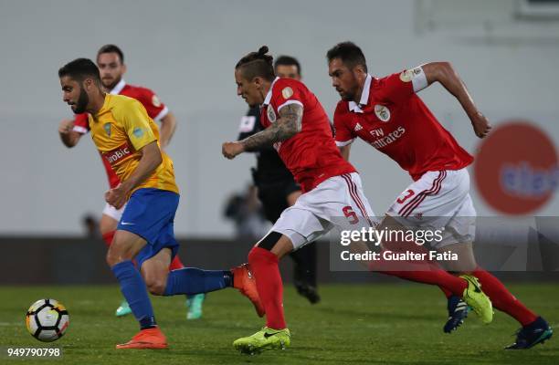 Estoril Praia midfielder Eduardo Teixeira from Brazil with SL Benfica midfielder Ljubomir Fejsa from Serbia and SL Benfica defender Jardel Vieira...