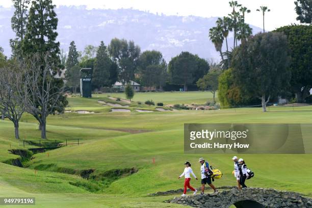 Jin Young Ko of South Korea leads her group over the bridge to the 17th green during round three of the Hugel-JTBC Championship at the Wilshire...