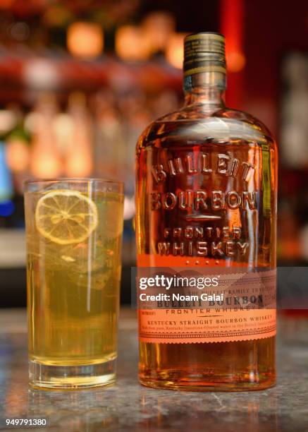 View of Bulleit Frontier Whiskey and the Triple Threat Bulleit cocktail at the official afterparty for the premiere of The Seagull during the 2018...