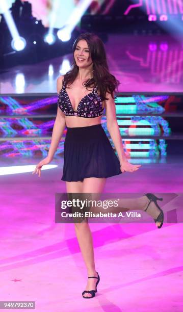 Romanian model Cristina Ich performs at the Italian TV show 'Ballando Con Le Stelle' at RAI Auditorium on April 21, 2018 in Rome, Italy.