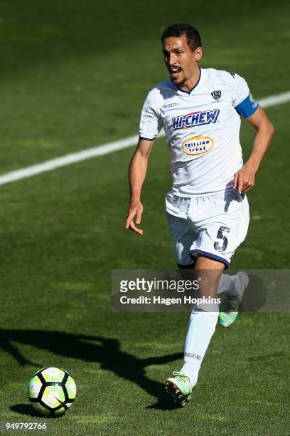 Angel Berlanga of Auckland City FC in action during leg one of the OFC Champions League 2018 Semi-finals series between Team Wellington and Auckland...