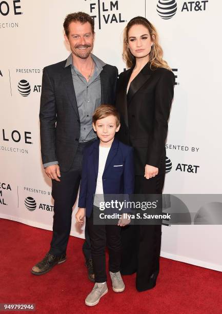 James Badge Dale, Lily James and Charlie Ray Reid attend a screening of "Little Woods" during the 2018 Tribeca Film Festival at SVA Theatre on April...
